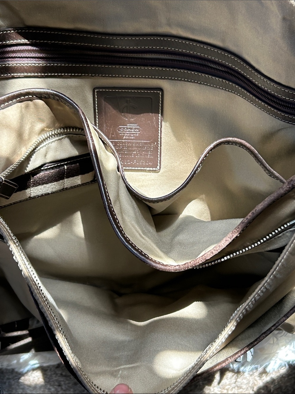 Coach khaki nylon and Brown Leather Messenger Bag vintage - Picture 7 of 9